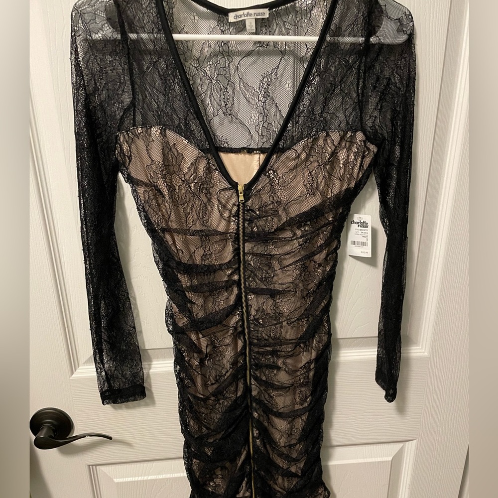 Charolotte Russe ruched lace zip bodycon dress small NWT